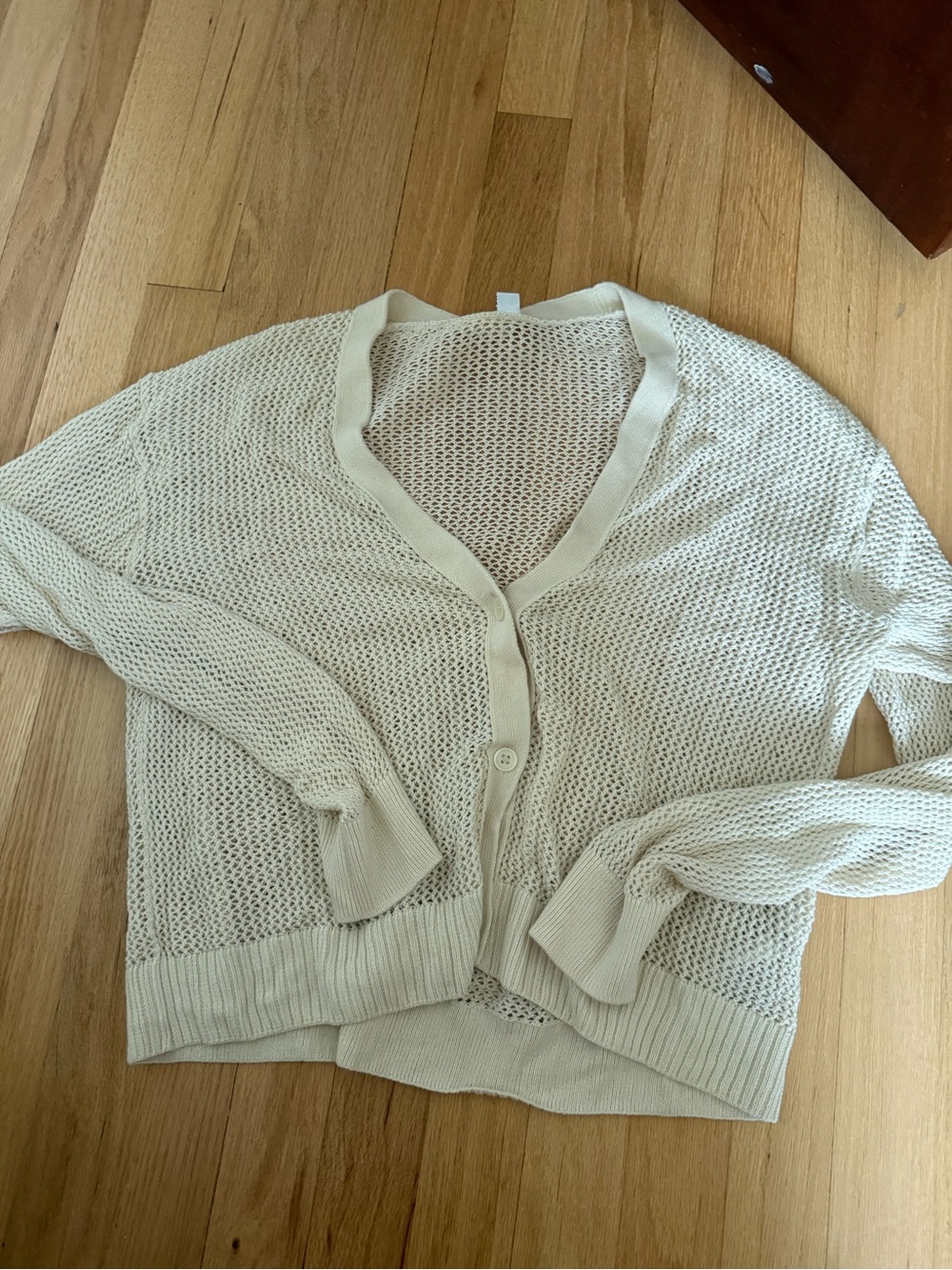 Light Cream Open-Knit V-Neck Cardigan Sweater